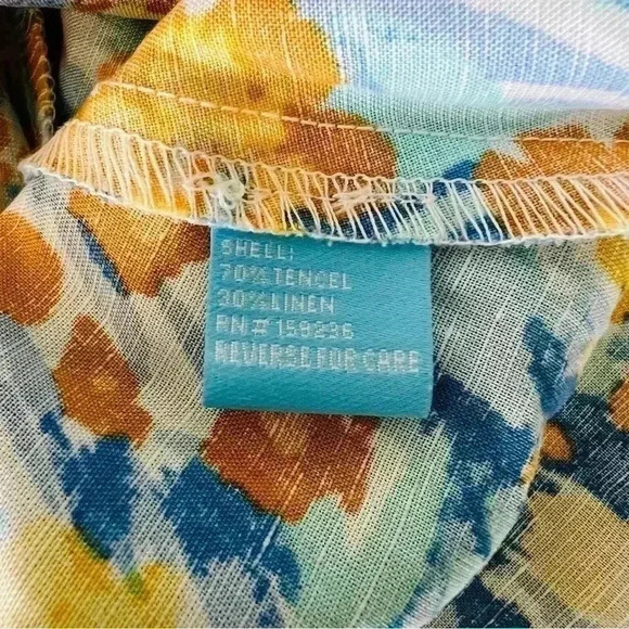 New J. McLaughlin Yellow Blue Floral Blouse Top Linen Blend - Picture 13 of 15